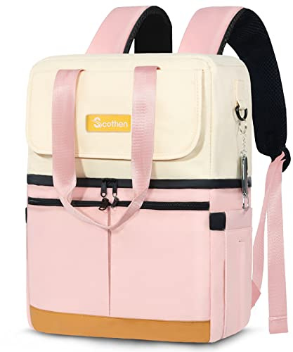 Scothen Backpack Cooler with Double Decker & 12 Ice Packs- Keeps 36 Cans Cold for Up to 8 Hours- Waterproof & Leak Proof Insulated Cooler Backpack- Stylish Cooler Bookbag for Women Travel Work Beach