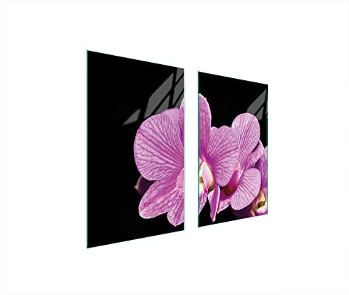 DarHaus Herdabdeckplatten tweiteilig 75x52 cm Ceranfeld Abdeckung Glas Spritzschutz Abdeckplatte Glasplatte Herd Ceranfeldabdeckung Deko, Orchidee Violett