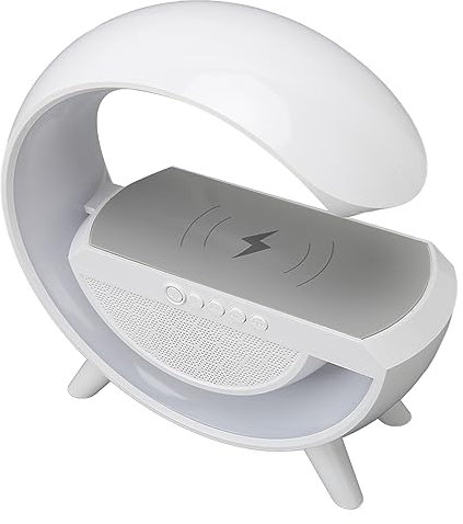 Luce Notturna a LED, Altoparlante Bluetooth Big G con Caricabatterie Wireless da 15 W, Supporto Altoparlante di Riproduzione FM USB AUX, Lampada da Tavolo Dimmerabile per