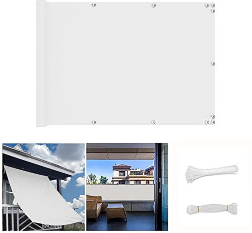 QINGLV Pantalla para Balcon 90x300cm Revestimiento para Balcón Impermeable Opaco Pantalla para Balcon Exterior para Jardín Balcón Terraza -Blanco
