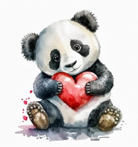 adrium Acryl-Bild 100 x 110 cm: Niedlicher Panda mit rotem Herzen. Aquarellillustration. KI generativ (203041595)
