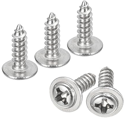 sourcing map ST3x10mm Phillips Pan Head Self-tapping Screw with Washer, 100pcs - 304 Stainless Steel Wood Screw Full Thread (Silver)
