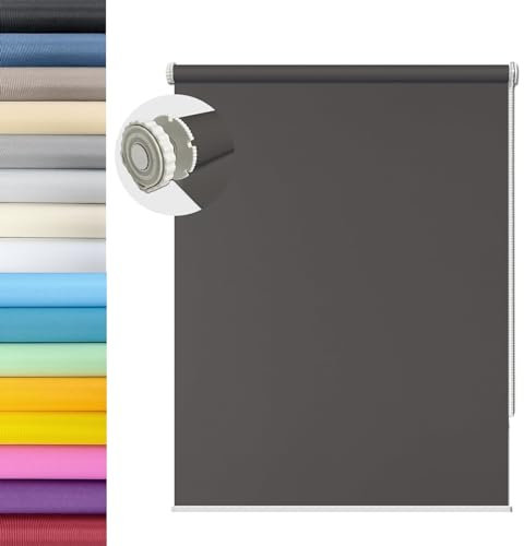 Fensterrollo für Fenster & Türen 100 x 90 cm Hitzeschutz und Sichtschutz Klemmfix Seitenzugrollo Inkl Montage-Teile, für Büro, Badezimmer, Dunkelgrau