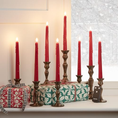 Lights4fun 8er Set TruGlow® LED rote Stabkerzen mit Fernbedienung Echtwachs Rot 24cm Weihnachtsdeko Tischdeko Weihnachten