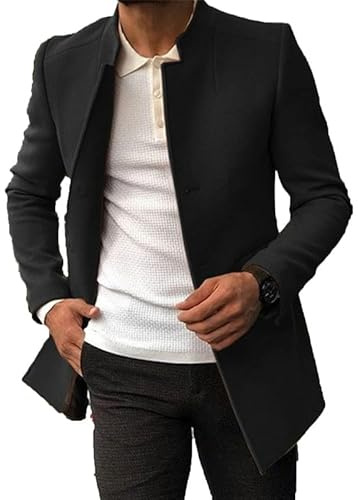 Cappotto Midi con Collo Alto da Uomo Autunno/Inverno Cappotto Tweed Slim Tinta Unita Casual alla Moda