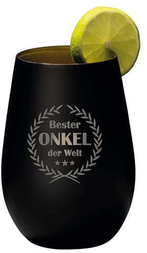 4youDesign Gin Tonic Glas mit Spruch Bester Onkel der Welt – Geschenk für Männer, Frauen zum Muttertag oder Vatertag – Tumbler-Party-Glas aus Kristallglas – Schwarz-Gold – 465ml