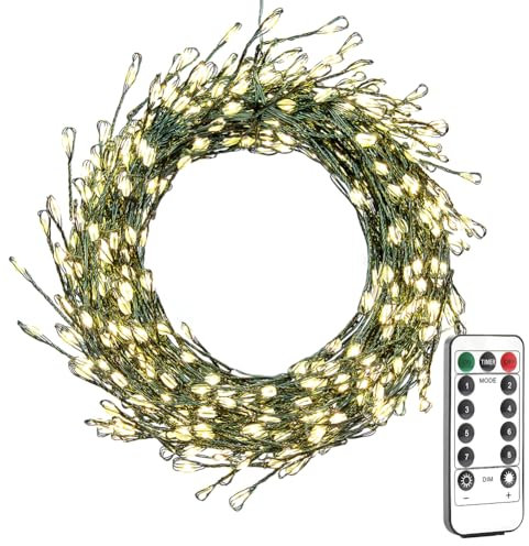 ZELUXDOT Luces de petardo enchufables, 30m, 1000 LED, blanco cálido, verde, alambre, luces de hadas con control remoto para dormitorio, boda, cumpleaños, fiesta, árbol de Navidad, jardín, patio