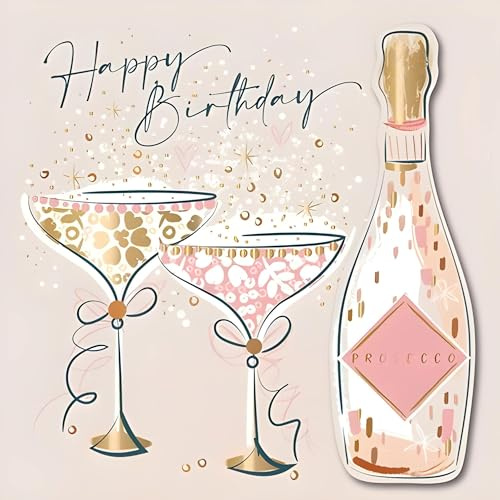Geburtstagskarte für Frauen – Allgemeine Karte für Frauen – Prosecco-Feier-Design – handgefertigt mit speziellen Oberflächen und Verzierungen – hergestellt in Großbritannien – umweltfreundlich