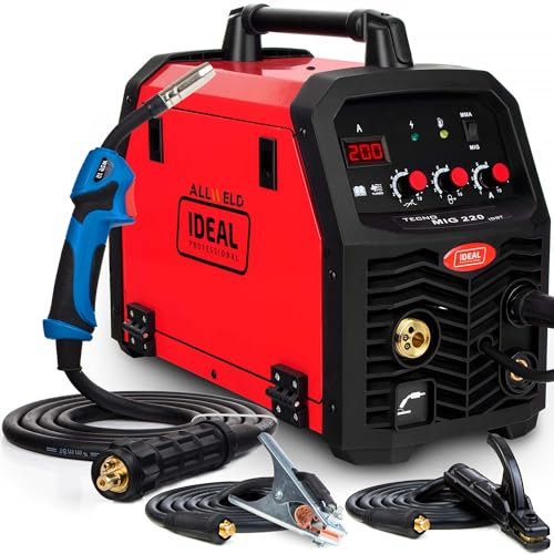 Ideal Tecno MIG 220 - Soldador Inverter Profesional 220 A - FLUX, MMA - Regulación de Inductividad - Alimentador de Alambre de 2 Rodillos, Euroconector - Soldadura hasta 10 mm