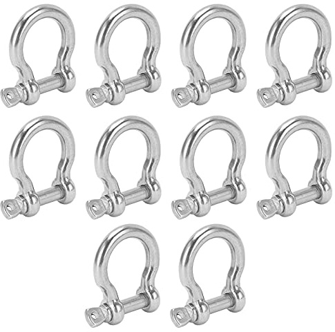 FLEXMAN 10 Grilletes de Arco de Acero Inoxidable M5, Capacidad de Carga de 100 Kg, Grillete de Anclaje con Pasador de Tornillo en Forma de D para Acampar, Senderismo, Escalada