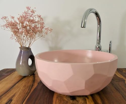 Nero Betonwaschbecken 3D Design rund rosa 40cm Beton Waschbecken Design Waschtisch