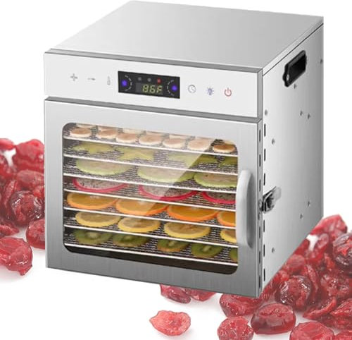 Naturalpowev Déshydrateur Alimentaire, 6/8/12/18 Plateaux empilables en Acier Inoxydable, contrôle de la température, séchoir électrique pour Viande séchée, Fruits, Livre de Recettes Inclus,8-Trays
