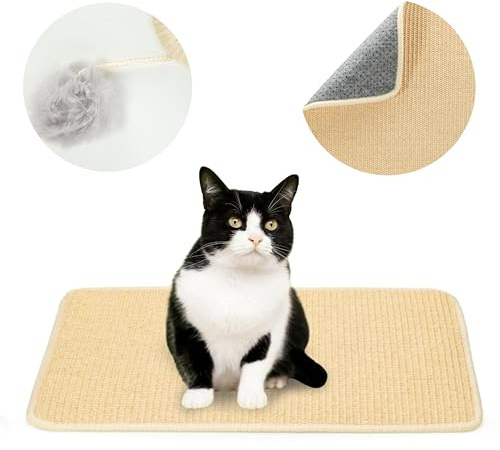 GioPets - Tappeto Tiragraffi per Gatti + Anello Per Sospenzione e Pallina Da Gioco, 60x40 cm, Mareriale: Sisal, Base Antiscivolo