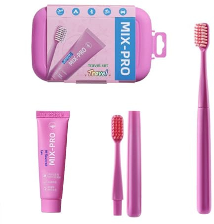 Vonmerie Kit Brosse à Dents Voyage | Brosse à Dents à Poils Spirale et Dentifrice 20g | Compact 11x7x2.8cm | Pour Voyage, Pro et Famille | Rouge