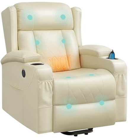 WOLTU Massagesessel elektrisch verstellbar Liegefunktion Kunstleder Beige