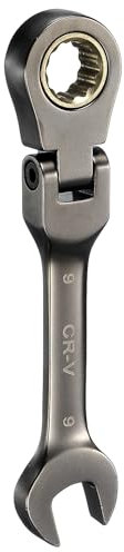 QUARKZMAN Llave Combinada de Trinquete con Cabeza Flexible 9mm Métrica 72 Dientes Acero CR-V Niquelado Llave de Trinquete con Cabeza Flexible para Tornillos Tuercas