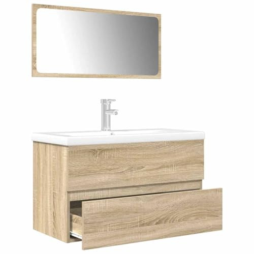 LLEZKBR Möbelsets-Badmöbel-Sets-3-teiliges Badmöbel-Set Sonoma Eiche Holzwerkstoff