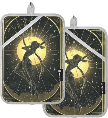 Pot Holders Heat Resistant Archer Tarot Black Potholders for Kitchens with Pocket Hot Pads for Kitchen Oven Pad 2 Pack