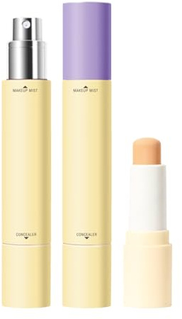 Lápiz corrector facial en barra y fijador, lápiz de maquillaje a prueba de manchas con niebla de acabado, cosméticos de larga duración para uso diario, vacaciones, deportes, citas, 5.2 x 1.02 x 1.02
