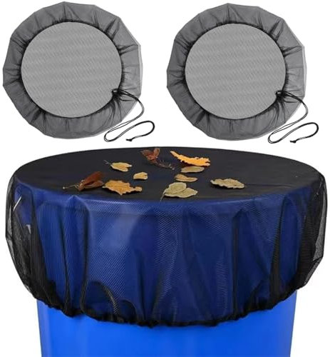 JYNVO 2 Pezzi Copertura per Barile da Pioggia, 80cm Copertura per il serbatoio dell'acqua,Rete per barile della pioggia con banda elastica,Protezione Contro Foglie, zanzare e Larve di zanzara
