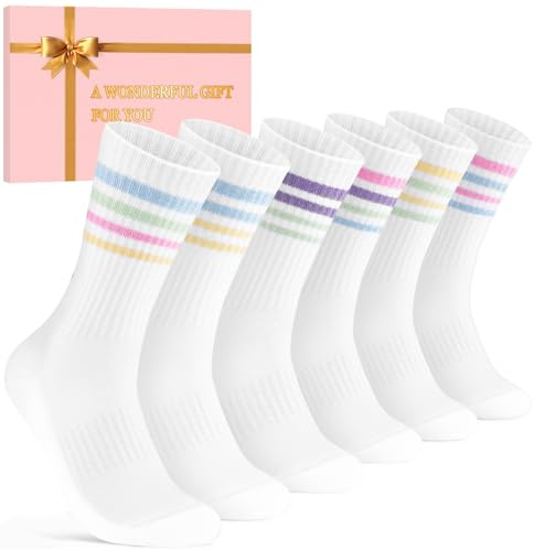 Niorasen Chaussettes Tennis Femmes, Tailles 35-38 Et 39-42, Cadeau Saint Valentin Pour Femmes Petite Amie Maman Épouse Sœur Et Fille Chaussettes En Coton Sport Colorées Course Lot De 6 Pair