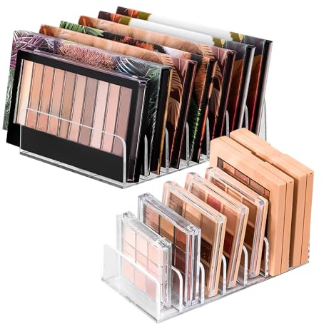 WEFHEF 2 Pezzi Organizer per Palette Ombretti con 7 Scomparti, 2 Dimensioni, Porta Palette di Trucco Trasparente, Organizer per Trucco per Cassettiera e Toletta