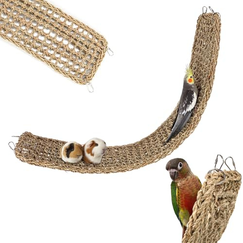 100 x 18 cm Vogel-Seegrasmatte Ratten Seilnetz Haustier Hängematte mit Haken Vogelkäfigzubehör Kletterseilnetz Kletterseil-Leiter-Kauspielzeug Wellensittich Spielzeug