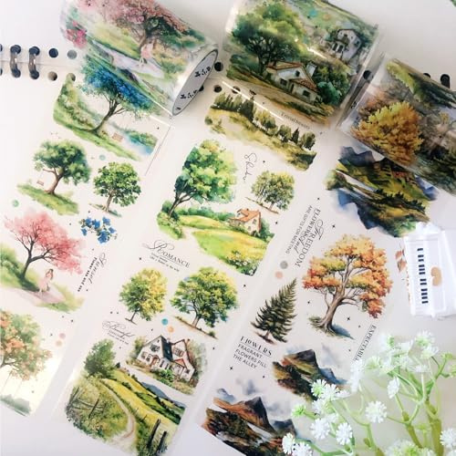 FyzendR Washi Tape Stickers Adesivi per Scrapbooking 3 Rotoli Accessori per Journaling Estetica Decorativa per Scrapbook, Diari Fai da te Artigianato Creatività (albero 1)
