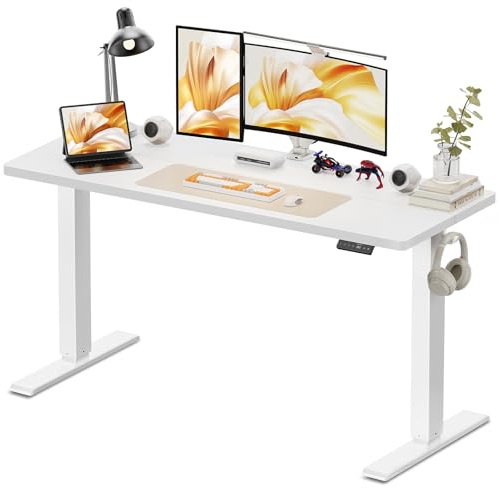 WALKINGDESK Höjdjusterbart Skrivbord, 160 x 60 cm Elektriskt Datorskrivbord, Höj- Och Sänkbart Ståbord med 4 Minnesinställningar för kontor och hem, Vit