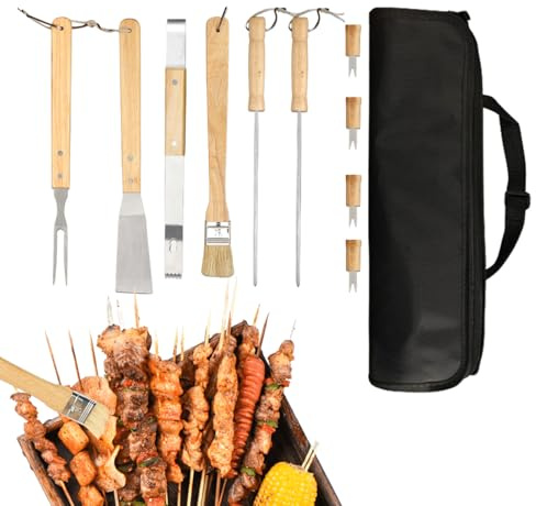 Set Per Grill - 10 Pezzi Set Barbecue con Borsa Portatile | Utensili Da Grill Portatili In Acciaio Inossidabile Con Spatola E Pinze E Kit Di Cottura Per Viaggi Compleanni E Giardini