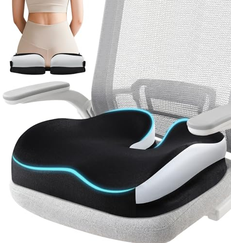 QUTOOL Seat Cushions Ergonomic Thickened Office Chair Cushion - Non-Slip Long Sitting Comfort with Posture Support, Memory Foam Seat Pad for Home, Office, Car & Gaming Seats (Removable Strap)