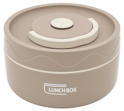 LICAEVEY Insulated Lunch Container, 440ml Thermal Cooking Pot with 304 Stainless Steel, Portable Round Thermal Lunch Box for Office School Picnic (Insulated Style, Dark Coffee)