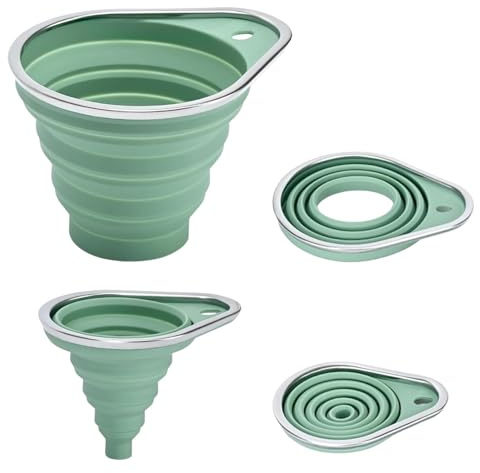 2 Stück Trichter Küche, Mini Trichter mit Edelstahlrand, Großer und Kleiner Trichters zum Befüllen von Flaschen, Silikontrichter Küchen Trichters, Ideal für Küche und Camping, Grün
