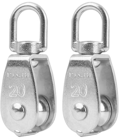 AJKQNMA 2 Stück M20 Umlenkrollen aus 304 Edelstahl, Doppel Seilrolle mit Kugellager 360° drehbar, Tragkraft 75kg für 3-8mm Seile, Innen & Außenbereich, Silber