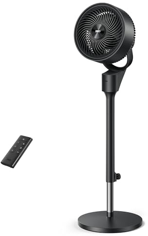 DREO Fan for Bedroom, 80° Oscillating Standing Fan, 20dB Quiet, 80ft Pedestal Fans for Home Office, 90° Manual Vertical, 3 Speeds, Remote, 34-41 Adjustable Height, Air Circulator