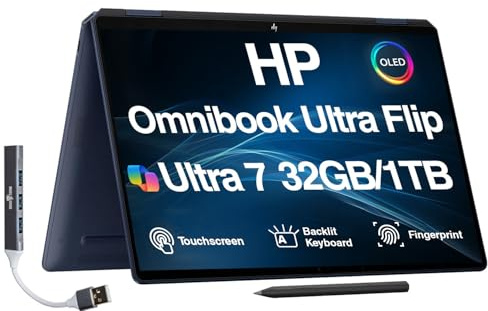 HP Omnibook Ultra Flip Creator 2-in-1 Laptop 14.0 Touchscreen OLED 2.8K Display (Intel Ultra 7-258V, 32GB LPDDR5X, 1TB PCIe SSD, Active Pen, Backlit KB, Win 11 Pro) w/DKZ USB Port Expander