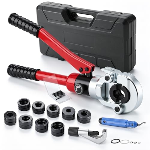 Set di pinze a pressione professionali con profilo a V e profilo TH per tubi in rame, tubi in acciaio inox e tubi compositi, pinza a pressione manuale con tagliatubi e sbavatura, V12, V15, V18, V22