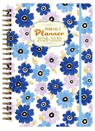 Pianificatore 5 Anni 2026-2030 - Calendario Mensile Spiral | Organizzatore Orario Lavoro per Scuola Studente Ufficio | 21x15x2cm Quaderno Carta, Gestione Compiti, Note, Produttività