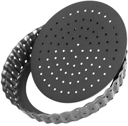 OATIPHO Bandeja para Pizza Pequeña de 5 Pulgadas Antiadherente con Fondo Extraíble y Perforado, Molde de Acero al Carbono para Horno, Herramienta Versátil para Hornear Tartas y Quiches