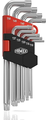 FAMEX 10788 Winkelschraubendreher Winkelschlüssel für Torx Schrauben T-10 - T50-9-teilig