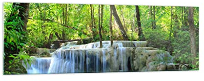 Vidrios decorativos 160x50cm Cuadro Sobre Vidrio Moderno Cascada bosque medio ambiente Grande XXL Cocina Cuadros Pared Impresiones Decoracion Salon Impresión en Cristal Wall Art Prints GAB160x50-2664