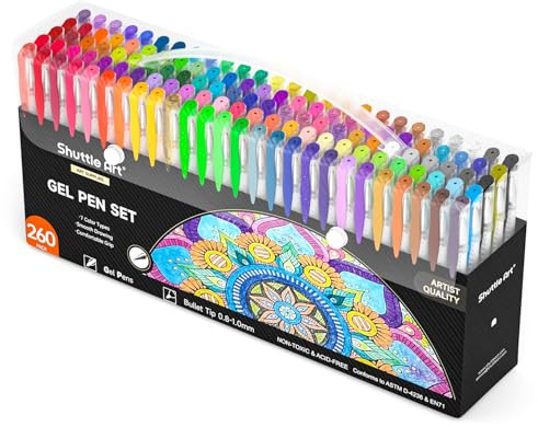 Shuttle Art Gelstifte Set, 260 Stück 220% mehr Tinte 130 Gel Stifte mit 130 Ersatzminen, mit Glitzer, Neon, Pastell, Metallic Stifte, Glitzerstifte für Kinder Erwachsene zum Malbuch Schreiben Bemalen