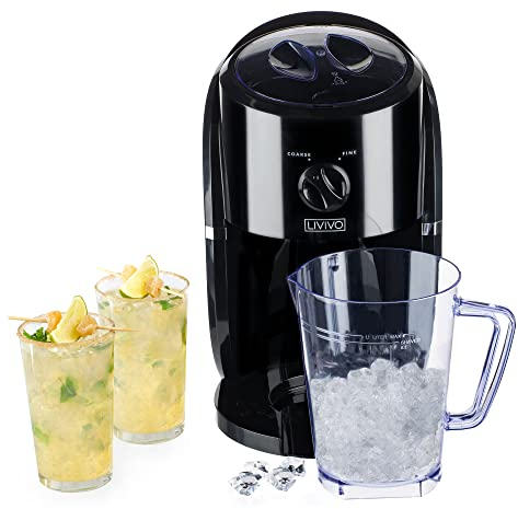 LIVIVO Electric Ice Crusher – Powerful Slush Machine with Stainless Steel Blades, Removable 1L Hopper & Ice Scoop – Ideal for Snow Cones, Slushies, Cocktails, Frappes, Iced Tea & More (Black)
