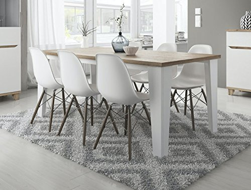Tendencio Table Salle à Manger Style scandinave Lier 160 cm - Blanc et Pieds Bois