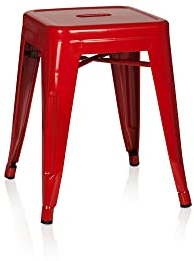 hjh OFFICE 645001 Metall Hocker VANTAGGIO Rot Sitzhocker im Industry-Design, stapelbar, niedrig
