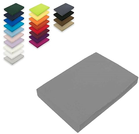 EXKLUSIV HEIMTEXTIL Jersey Spannbettlaken 200 x 220 cm Grau 100% Baumwolle Öko - Tex Zertifiziert Bed-Sheet Bettlaken Spannbetttuch