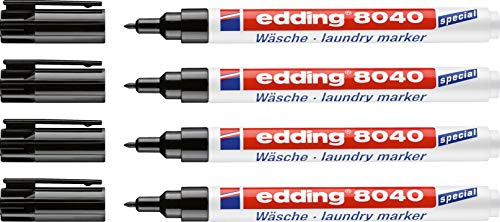 edding 8040 Wäschemarker, Textil-Stift zum permanenten Kennzeichnen von Textilien und Kleidung - Waschfest und kochfest bis 95 Grad Celsius, Farbe: Schwarz (4 Stifte)