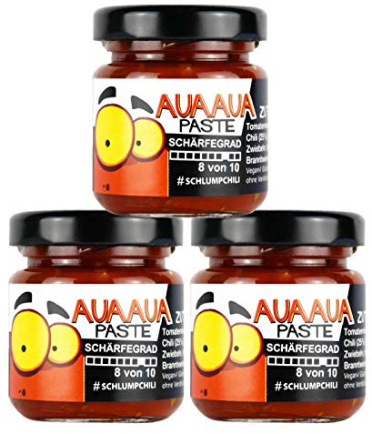 Schlump-Chili⎥3x AUAAUA® Original sehr scharfe Habanero Chili Paste mit Ingwer Set im Glas (3 x 35g)
