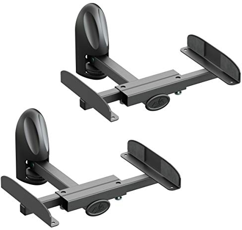 mahara Black Universal Speaker Mounts - Pair of swivel & tilt speaker brackets - Side clamping - Max Weight 20Kg - Max swivel 130°- Max tilt 20°