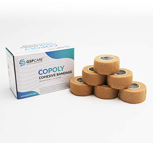 GSPCARE Cohesive Bandage Wrap 2.5cm X 4.5m, 6 Rolls Non-Woven Kinesiology Sports Tape Pet Vet Wrap Bandage Tape, Strong Elastic Cohesive Tape for Wrist Ankle Strains Sprains Swelling (Skin Color)